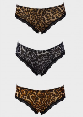gsecret - Γυναικείο slip animal print λεπτομέρειες δαντέλας. Συσκευασία 3pack MULTI COLOUR